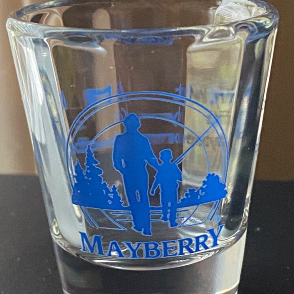 Vintage Andy Griffith Mayberry Mount Airy NC Clear Ribbed In Shot Glass Souvenir